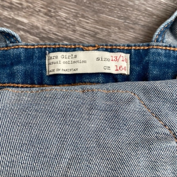 ZARA Girls Denim Bib Overalls Slim Fit Distressed Size 14 - Picture 7 of 7